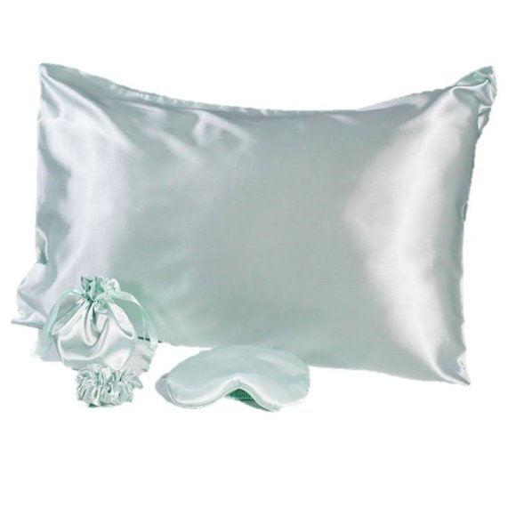 Silk satin pillowcase with eye mask and hair scrunchie size Queen - Picture 1 of 1